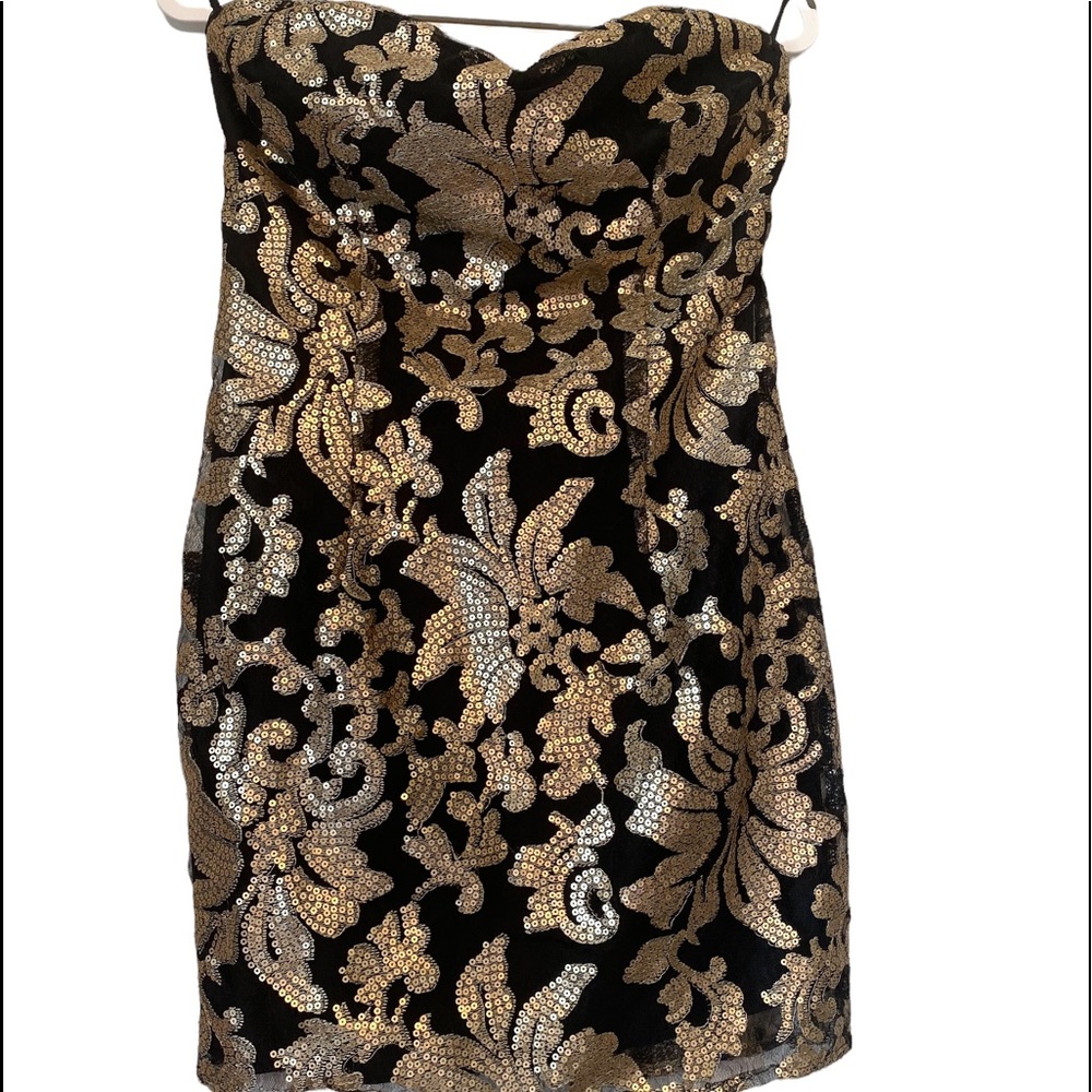 Gianni Bini Strapless Black and Gold Dress